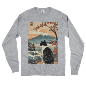Camiseta Manga Longa Gato e Monte Fuji