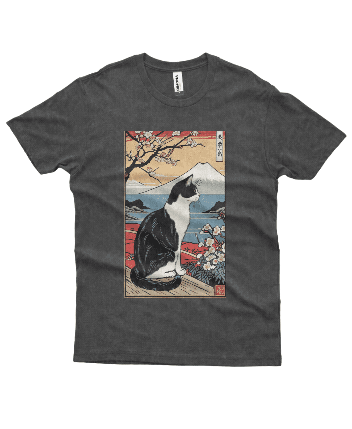 Camiseta Masculina Estonada Gato e a Cerejeira